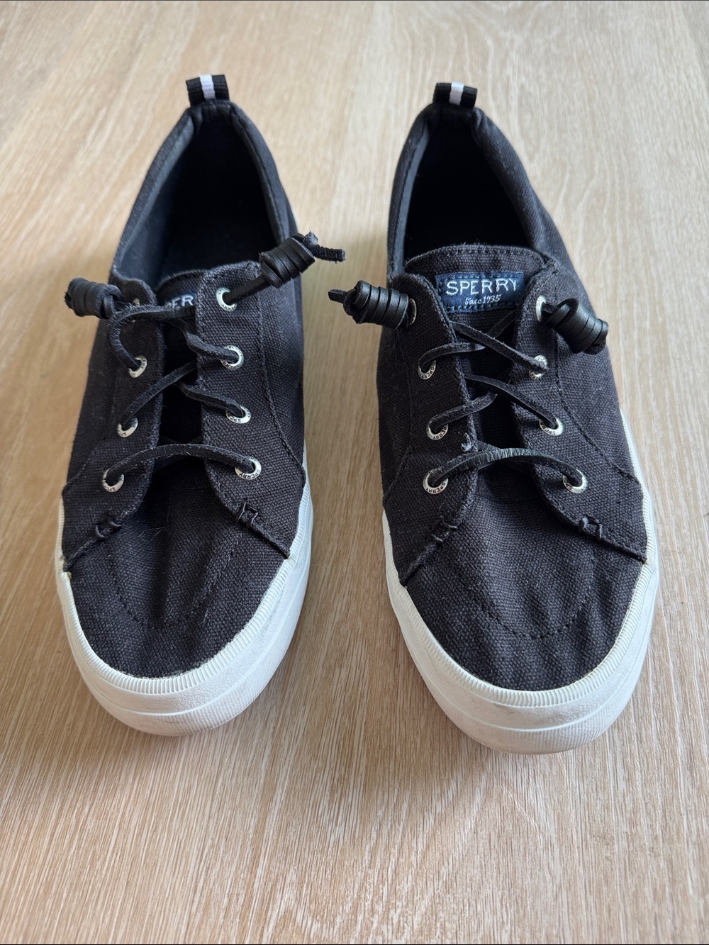 Sperry Kids Black Canvas Slip-On Style Sneakers with White Sole